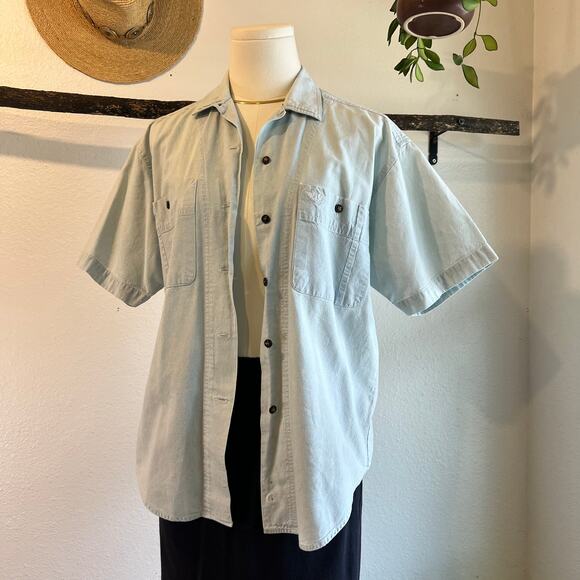 Dockers Tops - Dockers 100% Cotton 90s Blue Button Down Short Sleeve Shirt Unisex Size Small